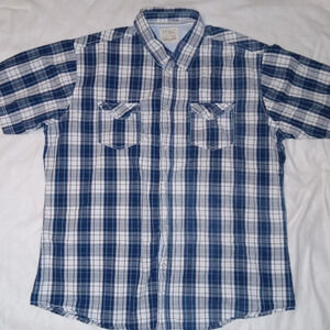 PD&C Men's Big & Tall XXL Blue/Teal Plaid Shortsleeve Button Down Shirt